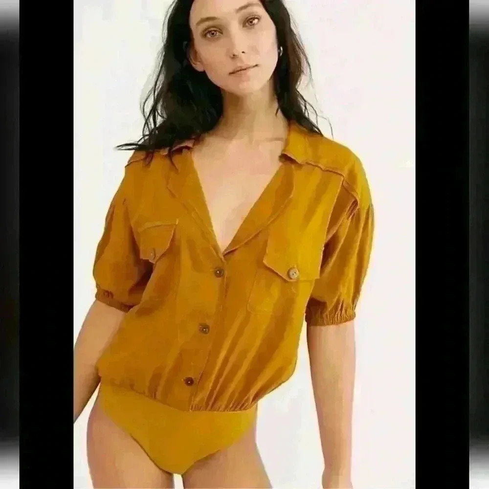 Intimately Free Free People Womens Mustard Color So-fari Thong Bodysuit XS